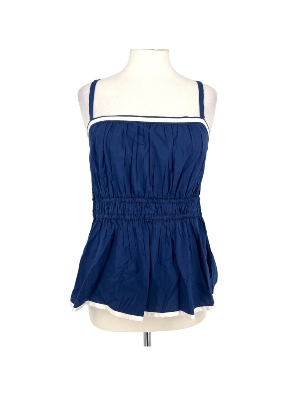 J.Crew Factory Nautical Preppy Navy Strappy Shirred Top Size 14 NWT